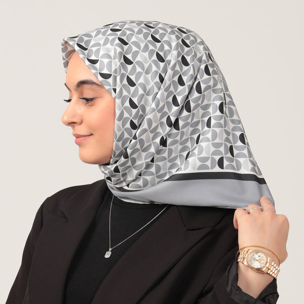 Twill Eşarp - Puzzle Desen - Gri