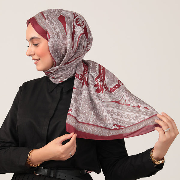Pamuk İpek Şal - Hint Desen - Koyu Bordo