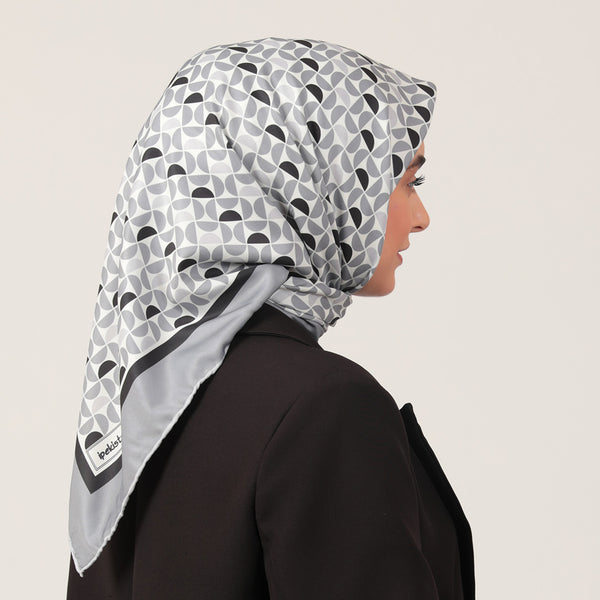 Twill Eşarp - Puzzle Desen - Gri