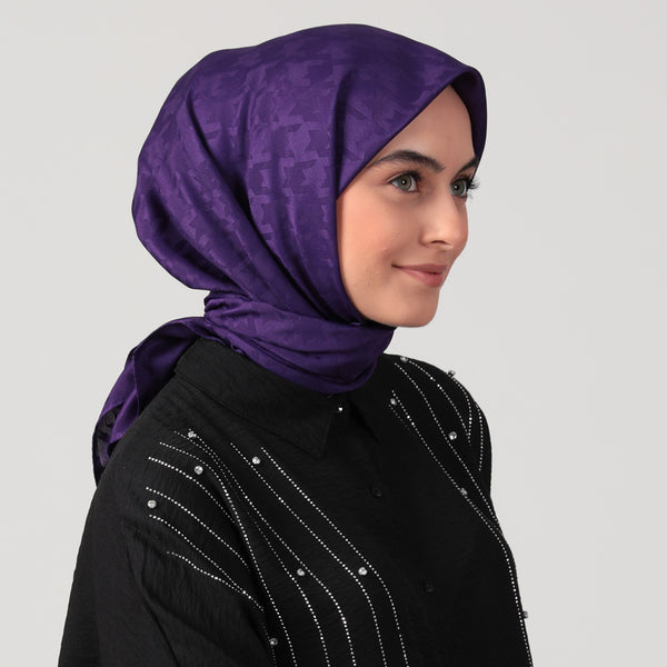 Pamuk Jakar - Büyük Kazayağı Desen Eşarp - Mor