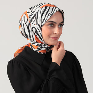Pamuk İpek Eşarp - Zebra Desen - Oranj