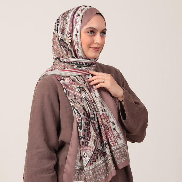 Pamuk İpek Şal - Barok Desen - Mocha