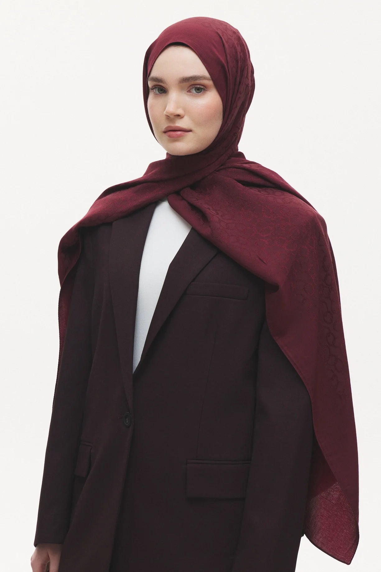 Native Zincir Desen Naia Şal - Bordo