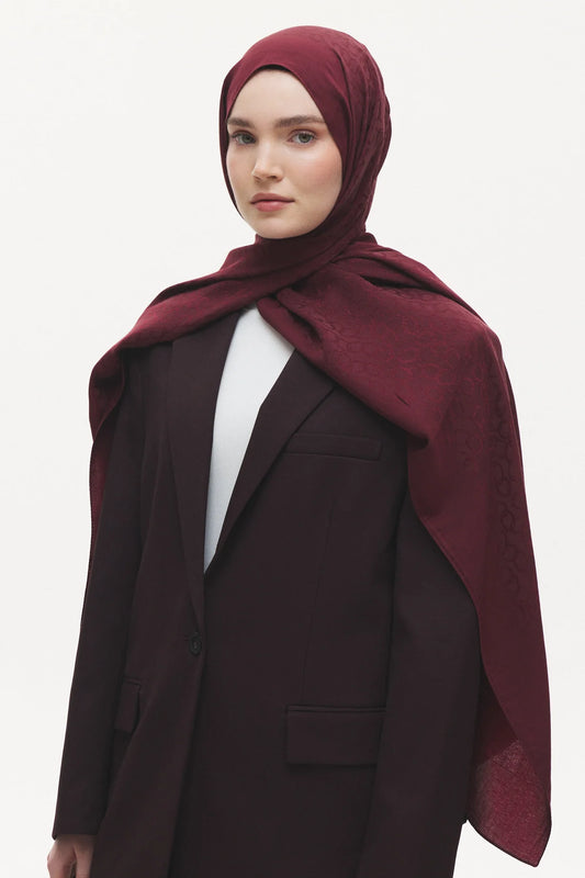 Native Zincir Desen Naia Şal - Bordo