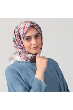 Pamuk Ipek Eşarp - Kazayağı Desen - Pudra