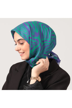 Pamuk İpek Eşarp - Helezon Desen - Yeşil