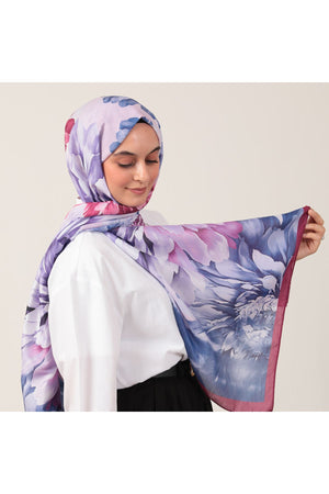 Pamuk İpek Şal - Lotus Desen - Morcivert