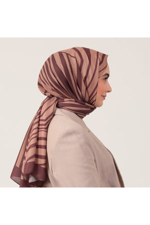 Pamuk İpek Şal - Çizgi Desen - Kahverengi