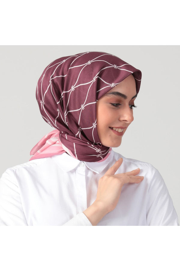 Pamuk Ipek Eşarp - Dalga Desen - Mürdüm