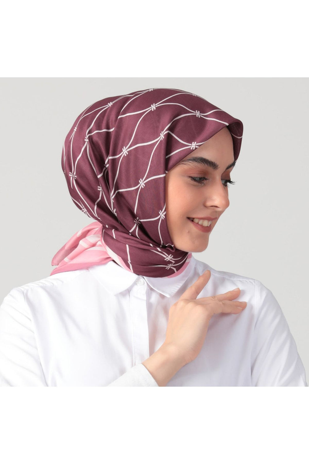 Pamuk Ipek Eşarp - Dalga Desen - Mürdüm