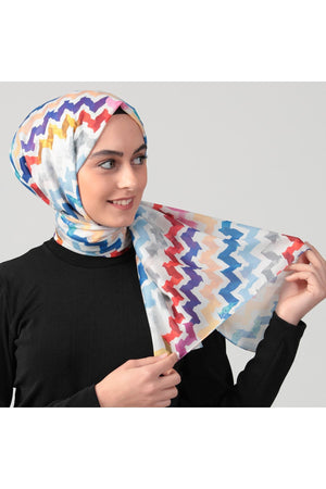 Pamuk İpek Şal - Zigzag Desen - Saks