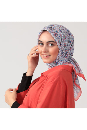 Pamuk İpek Eşarp - Çini Desen - Oranj