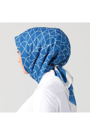 Pamuk İpek Eşarp - Geometrik Desen - Okyanus