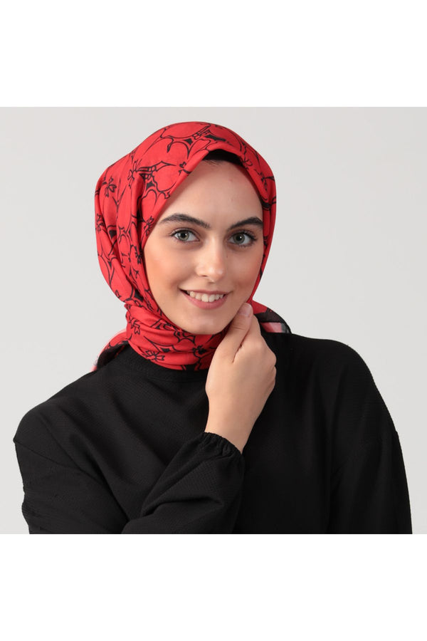 Pamuk İpek Eşarp - Yonca Desen - Bordo