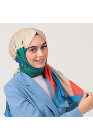 Pamuk İpek Şal - Asimetrik Desen - İndigo