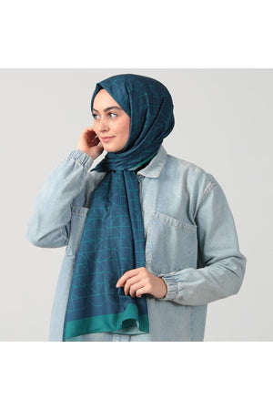 Pamuk İpek Şal - Geometrik Desen - Lacivert