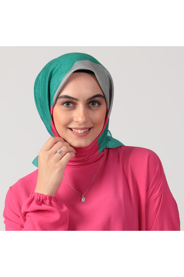 Pamuk İpek Eşarp - Asimetrik Desen - Benetton