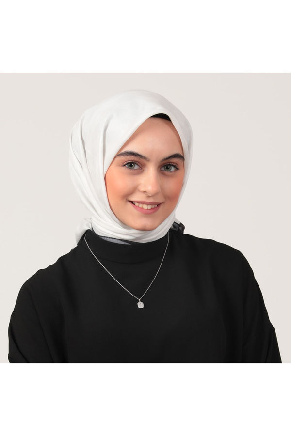 Pamuk İpek Eşarp - Dama Desen - Beyaz