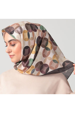 Pamuk Ipek Eşarp - Ring Desen - Koyu Kahve