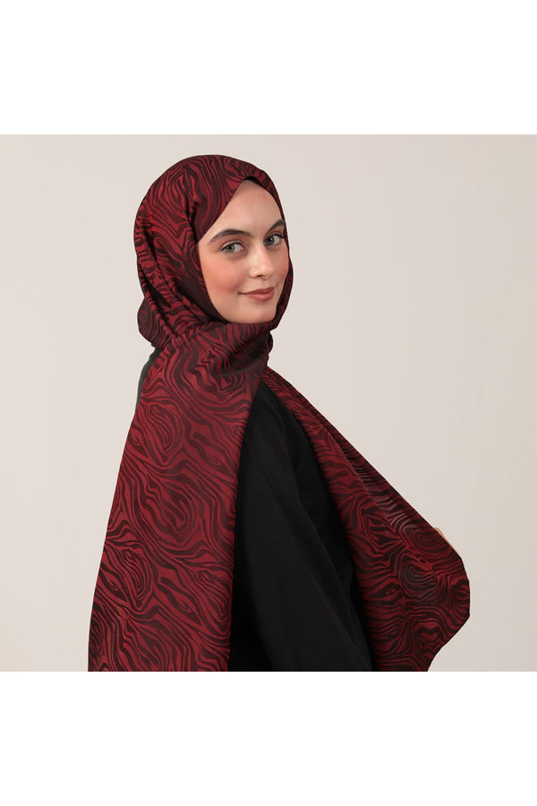 İpeksi Çift Taraflı Jakar Şal - Zebra  - Bordo