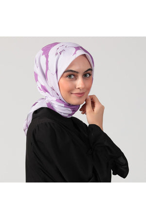 Pamuk İpek Eşarp - Manolya Desen - Eflatun