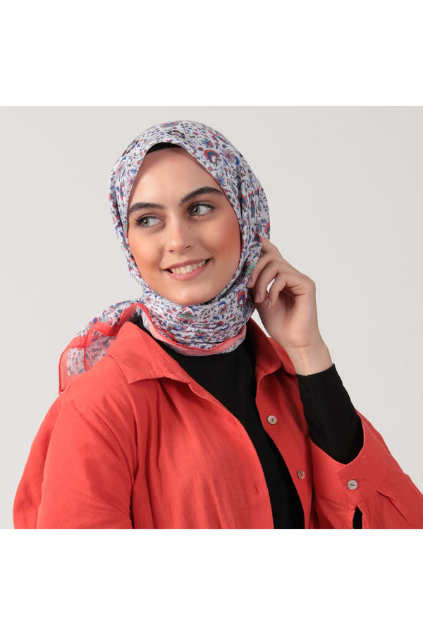 Pamuk İpek Eşarp - Çini Desen - Oranj