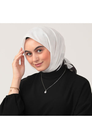 Pamuk İpek Eşarp - Dama Desen - Beyaz