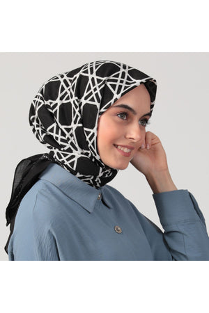 Pamuklu Bürümcük Eşarp - Asimetrik Desen - Siyah