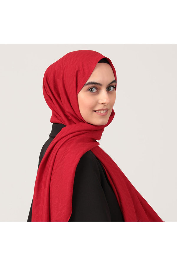 V Desen Fresh Cotton Şal - Kırmızı