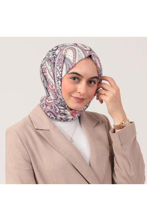 Pamuk İpek Şal - Etnik Desen - Mürdüm