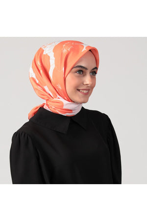 Pamuk İpek Eşarp - Manolya Desen - Ekru Oranj