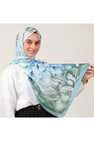 Pamuk İpek Şal - Lotus Desen - Mint Yeşili