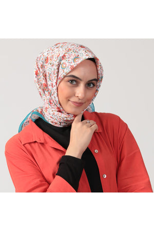 Pamuk İpek Eşarp - Çini Desen - Cam Göbeği