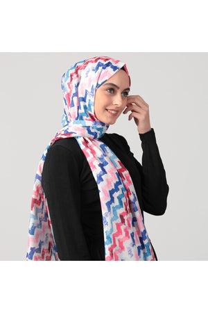 Pamuk İpek Şal - Zigzag Desen - Fuşya