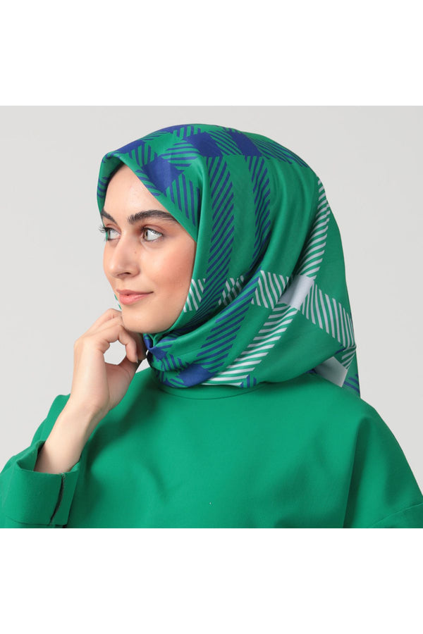 Pamuk İpek Eşarp - Ekose Desen - Benetton