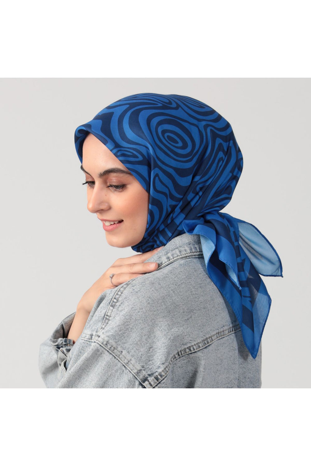 Pamuk İpek Eşarp - Helezon Desen - İndigo