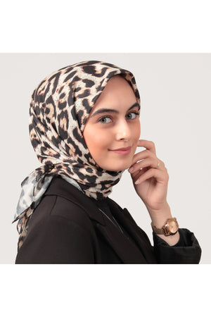 Pamuk İpek Eşarp - Büyük Leopar Desen - Sarı