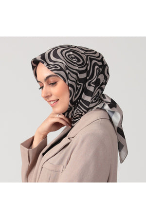 Pamuk İpek Eşarp - Helezon Desen - Vizon