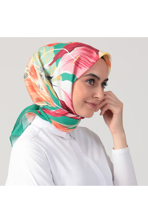 Pamuk İpek Eşarp - Tropik Desen - Benetton