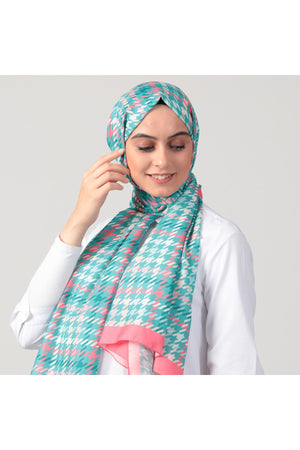 Pamuk Ipek Şal - Kazayağı Desen - Şeker Pembe