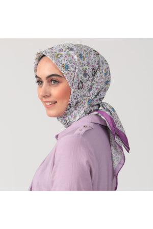 Pamuk İpek Eşarp - Çini Desen - Leylak