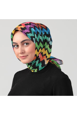 Pamuk İpek Eşarp - Zigzag Desen - Siyah