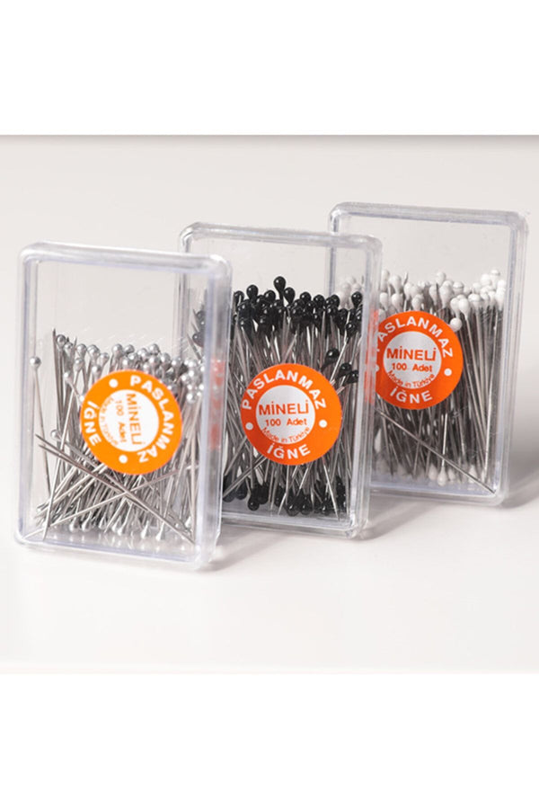 Eşarp Iğnesi - 3'lü Set - Gümüş - Siyah - Beyaz