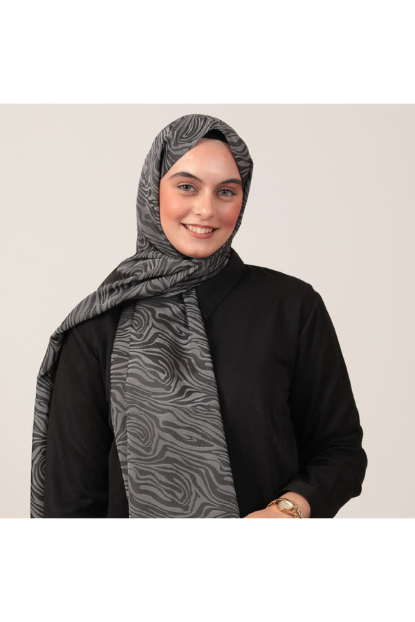 İpeksi Çift Taraflı Jakar Şal - Zebra  - Füme