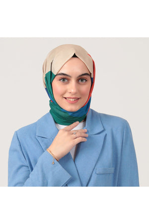 Pamuk İpek Şal - Asimetrik Desen - İndigo