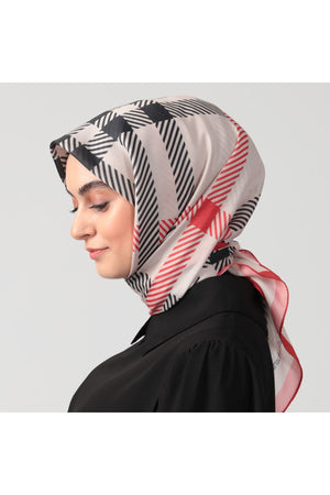 Pamuk İpek Eşarp - Ekose Desen - Kırmızı