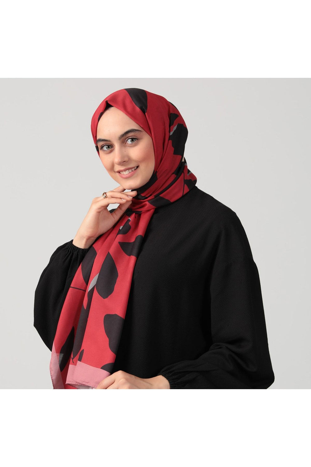 Pamuk İpek Şal - Açelya Desen - Bordo