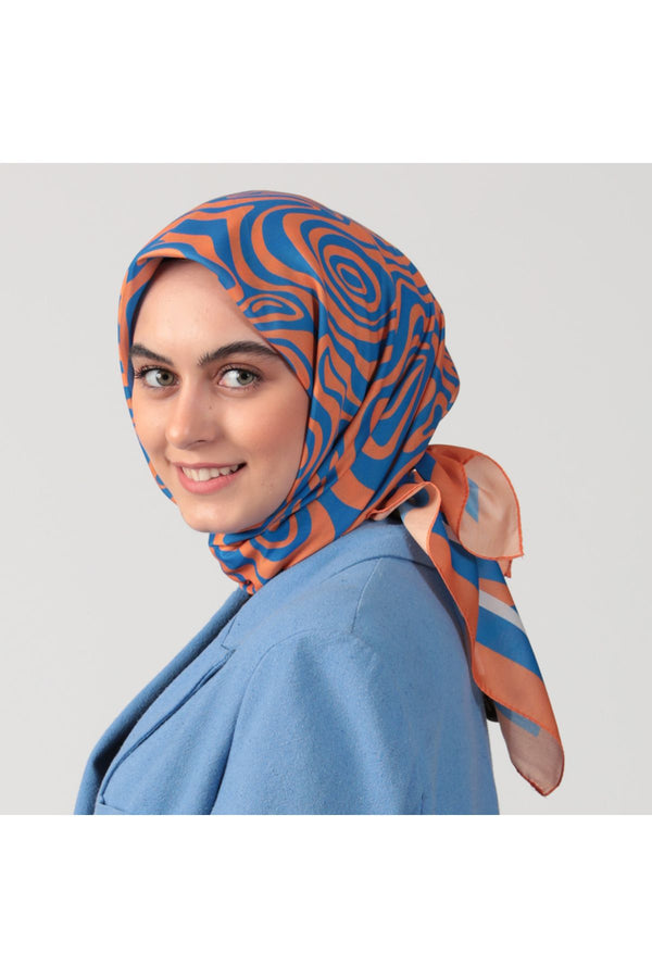 Pamuk İpek Eşarp - Helezon Desen - Orange