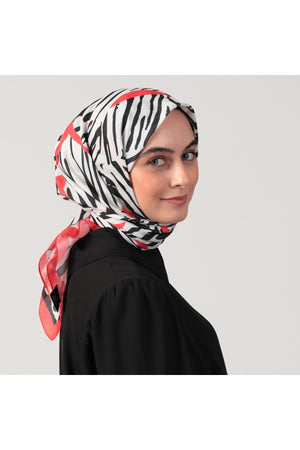 Pamuk İpek Eşarp - Zebra Desen - Kırmızı