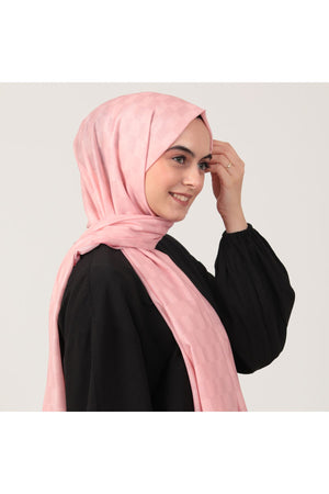 Pamuk İpek Şal - Dama Desen - Pembe